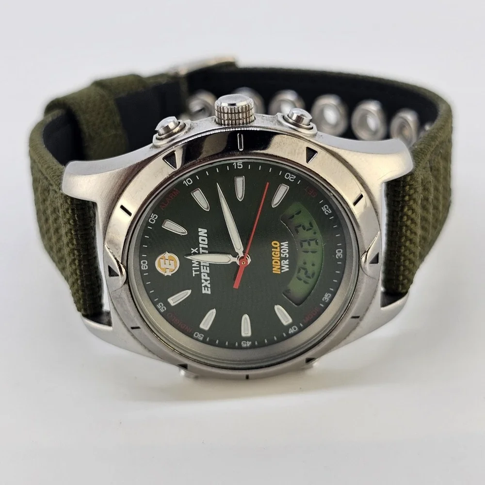 Timex Expedition Analog Digital Men Watch 38MM Green Dial Bands New Battery READ
